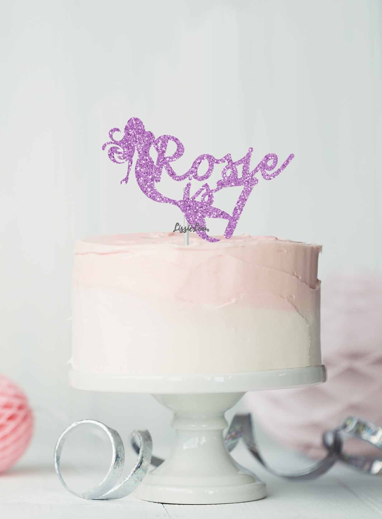 Bespoke Mermaid with Name and Age Cake Topper Glitter Card