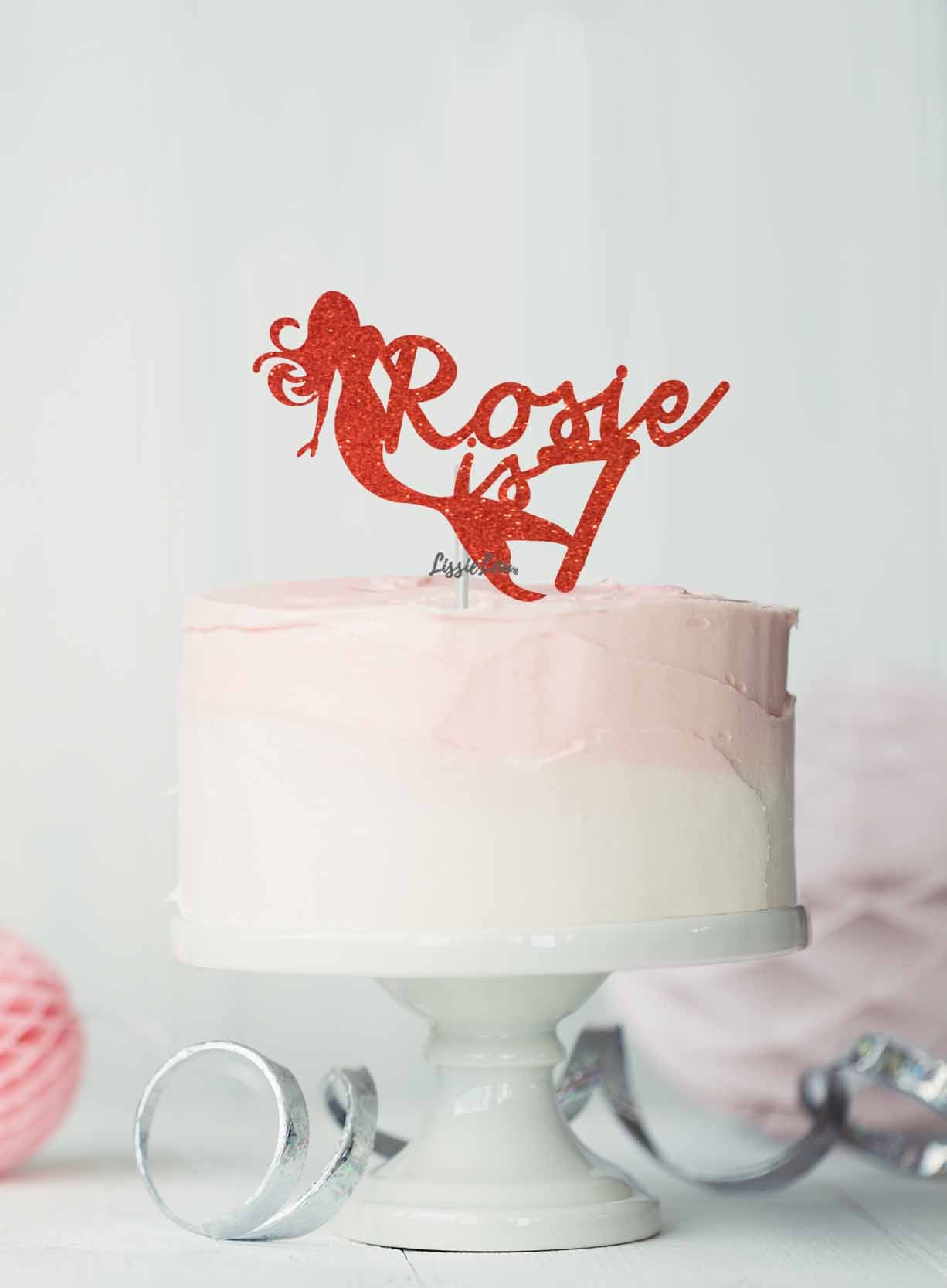 Bespoke Mermaid with Name and Age Cake Topper Glitter Card