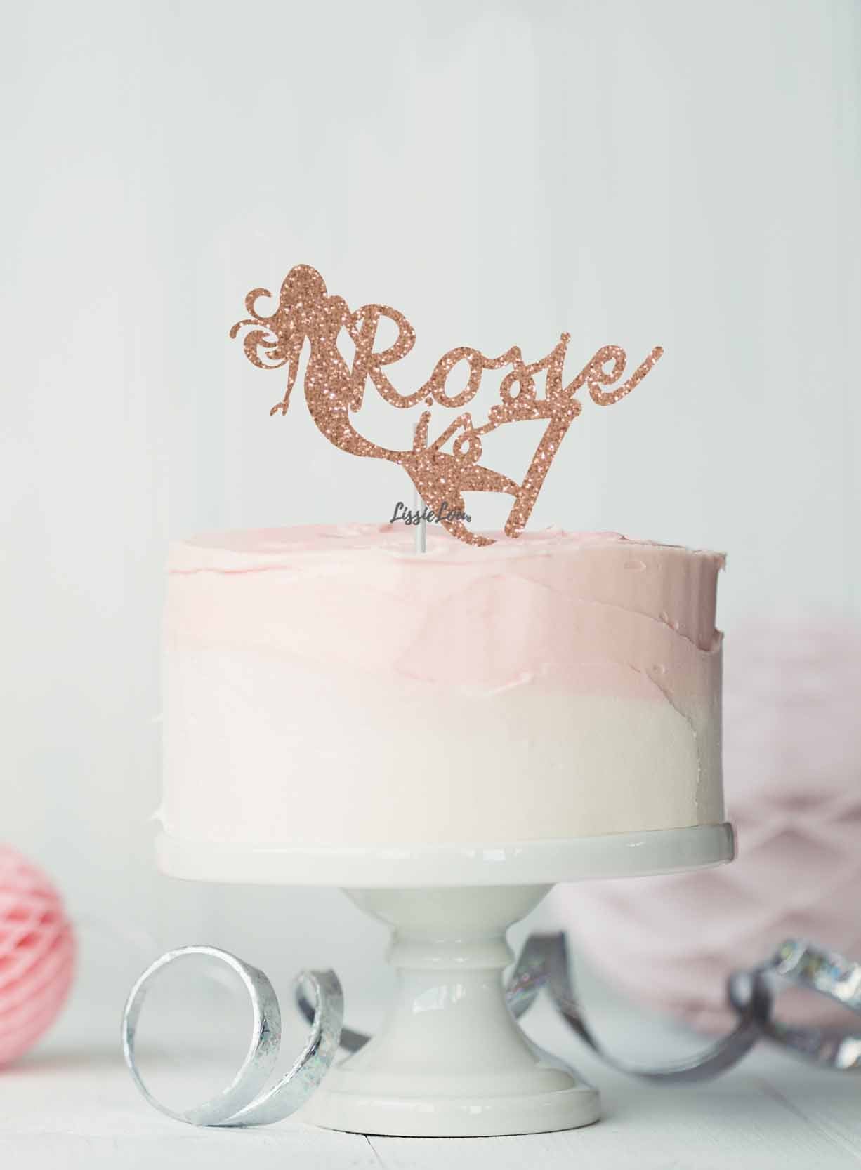 Bespoke Mermaid with Name and Age Cake Topper Glitter Card