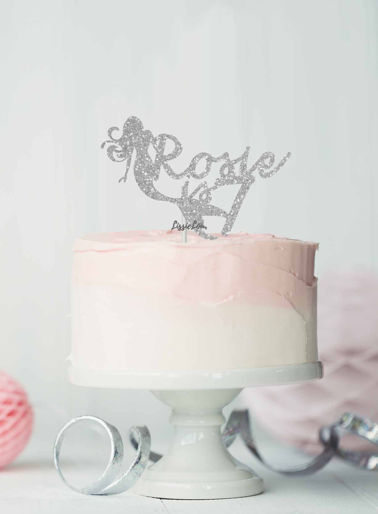 Bespoke Mermaid with Name and Age Cake Topper Glitter Card