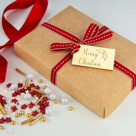 Merry Christmas Rectangle Cookie Box Tags Pack of 4- Premium Mirror Acrylic