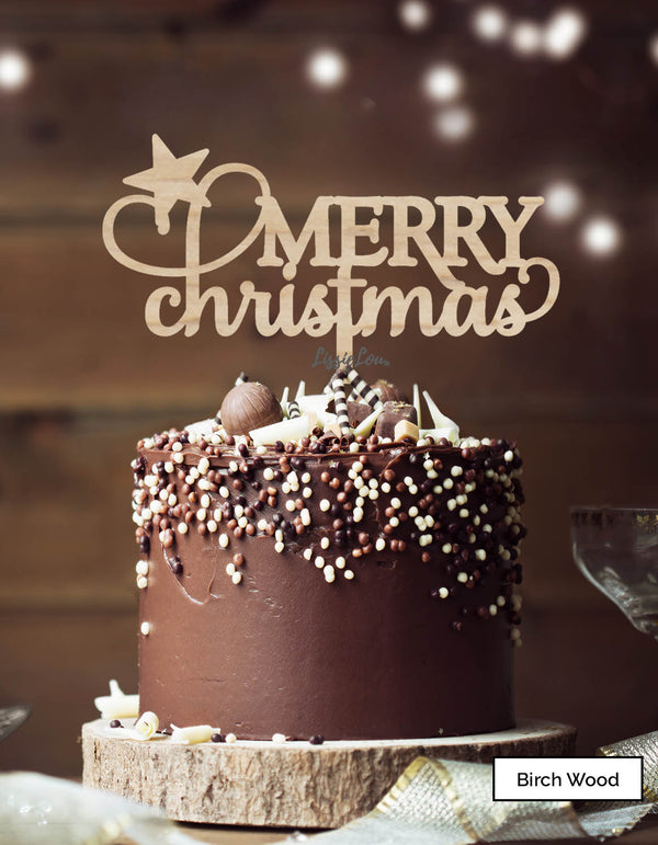 Merry Christmas Star Cake Topper Premium 3mm Birch Wood