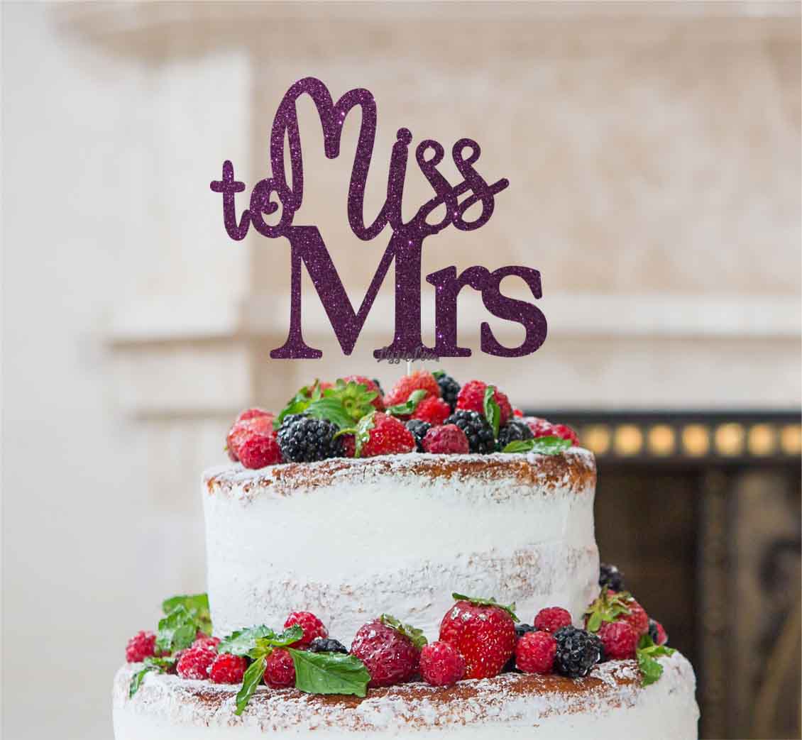 Miss to Mrs Hen Party Cake Topper Glitter Card Dark Purple