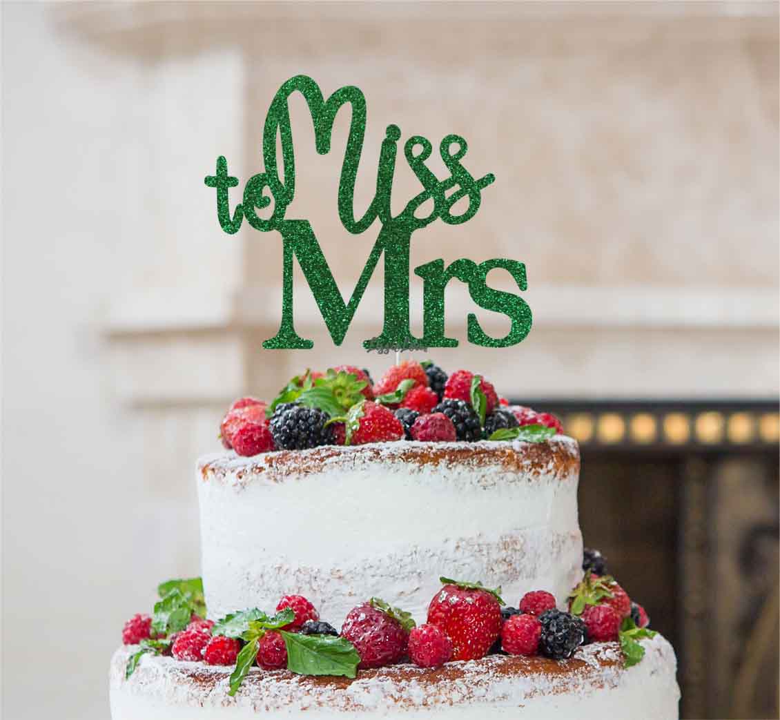 Miss to Mrs Hen Party Cake Topper Glitter Card Green