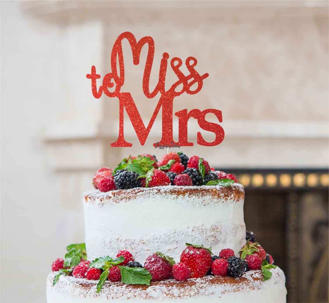 Miss to Mrs Hen Party Cake Topper Glitter Card Red