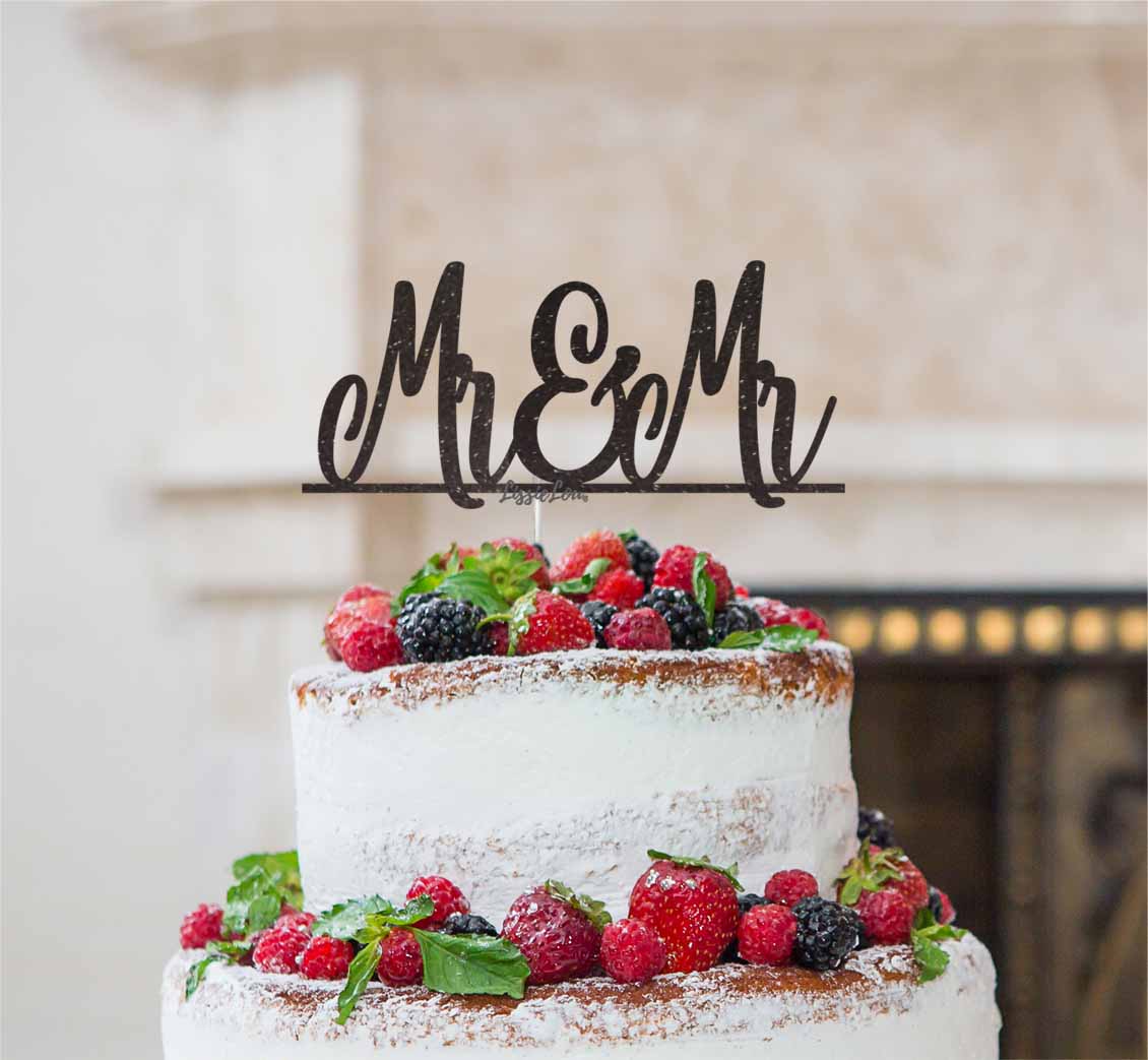 Mr and Mr Line Same Sex Wedding Cake Topper Glitter Card Black