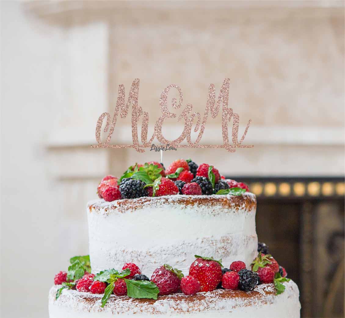 Mr and Mr Line Same Sex Wedding Cake Topper Glitter Card Rose Gold