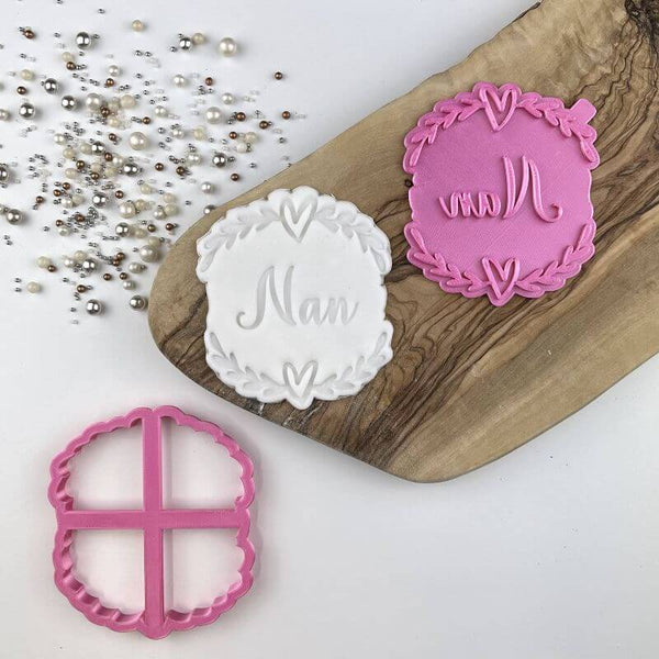 Nan With Heart and Vine Border Mother's Day Cookie Cutter and Stamp