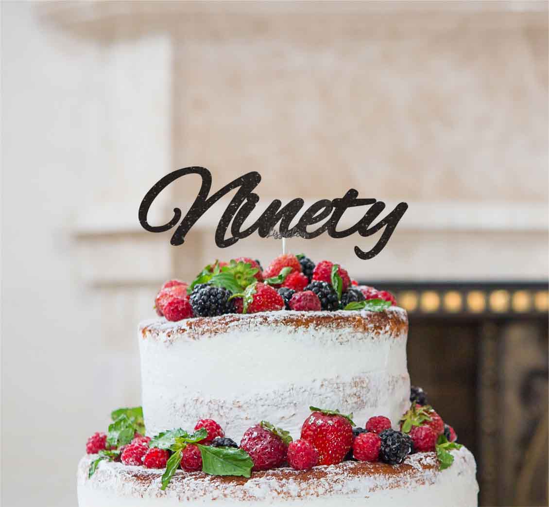 Ninety Birthday Cake Topper 90th Glitter Card Black