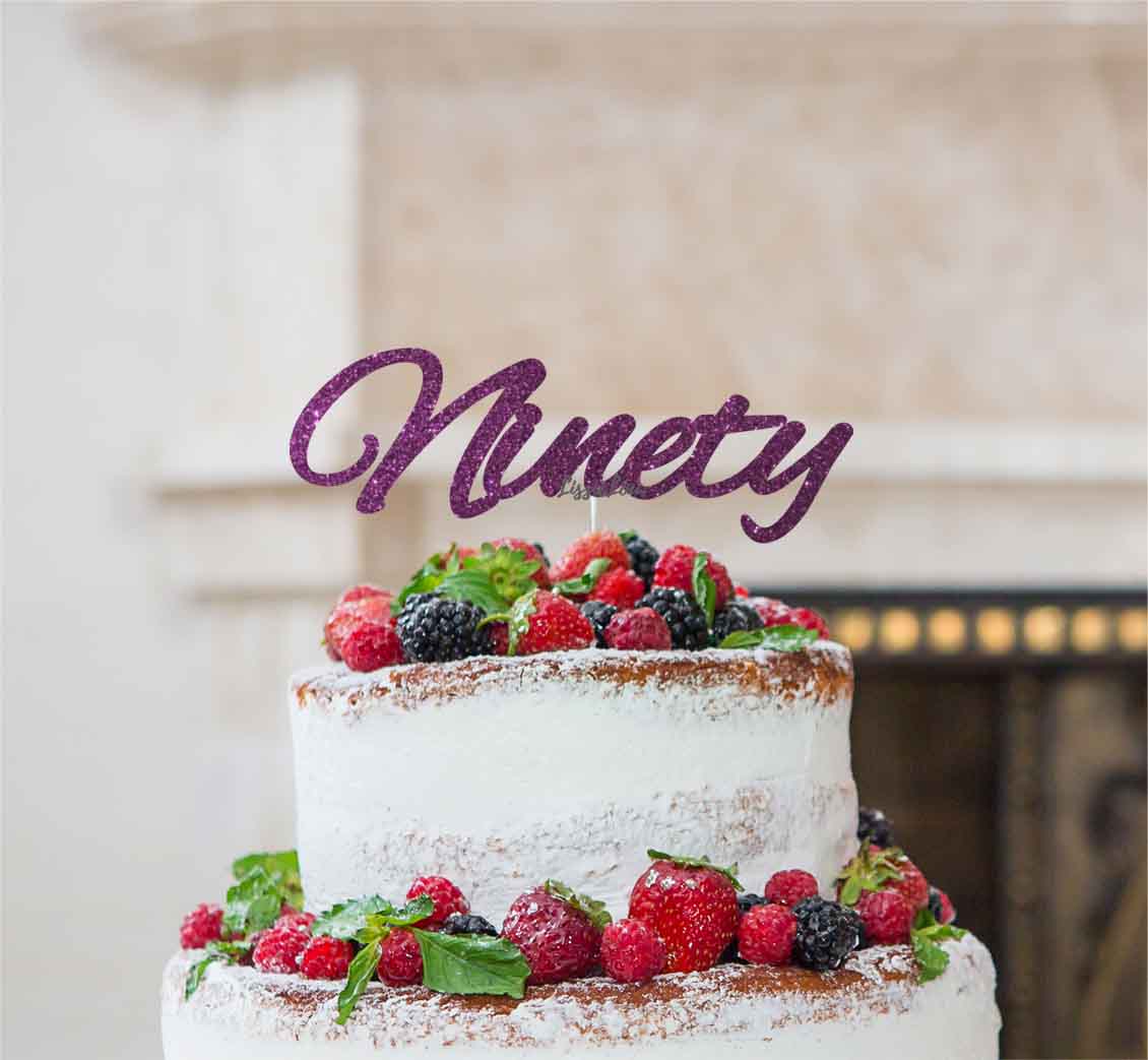 Ninety Birthday Cake Topper 90th Glitter Card Dark Purple