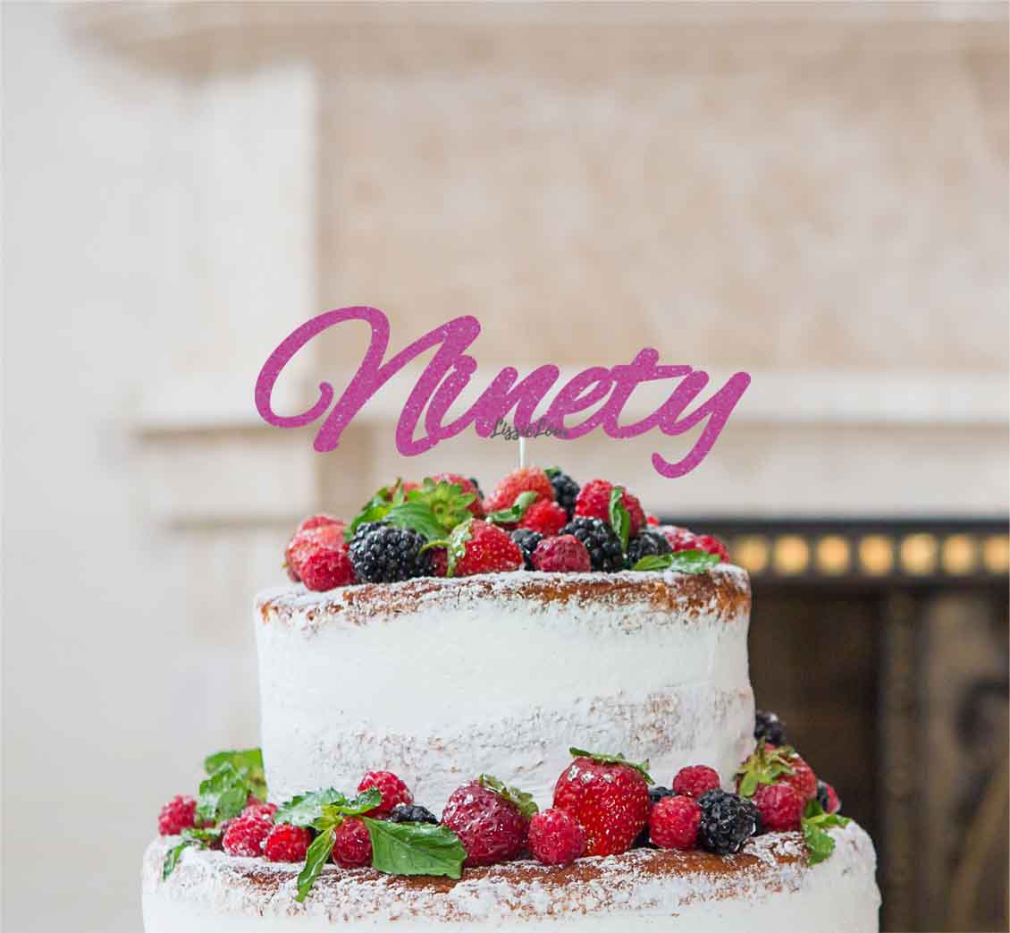 Ninety Birthday Cake Topper 90th Glitter Card Hot Pink