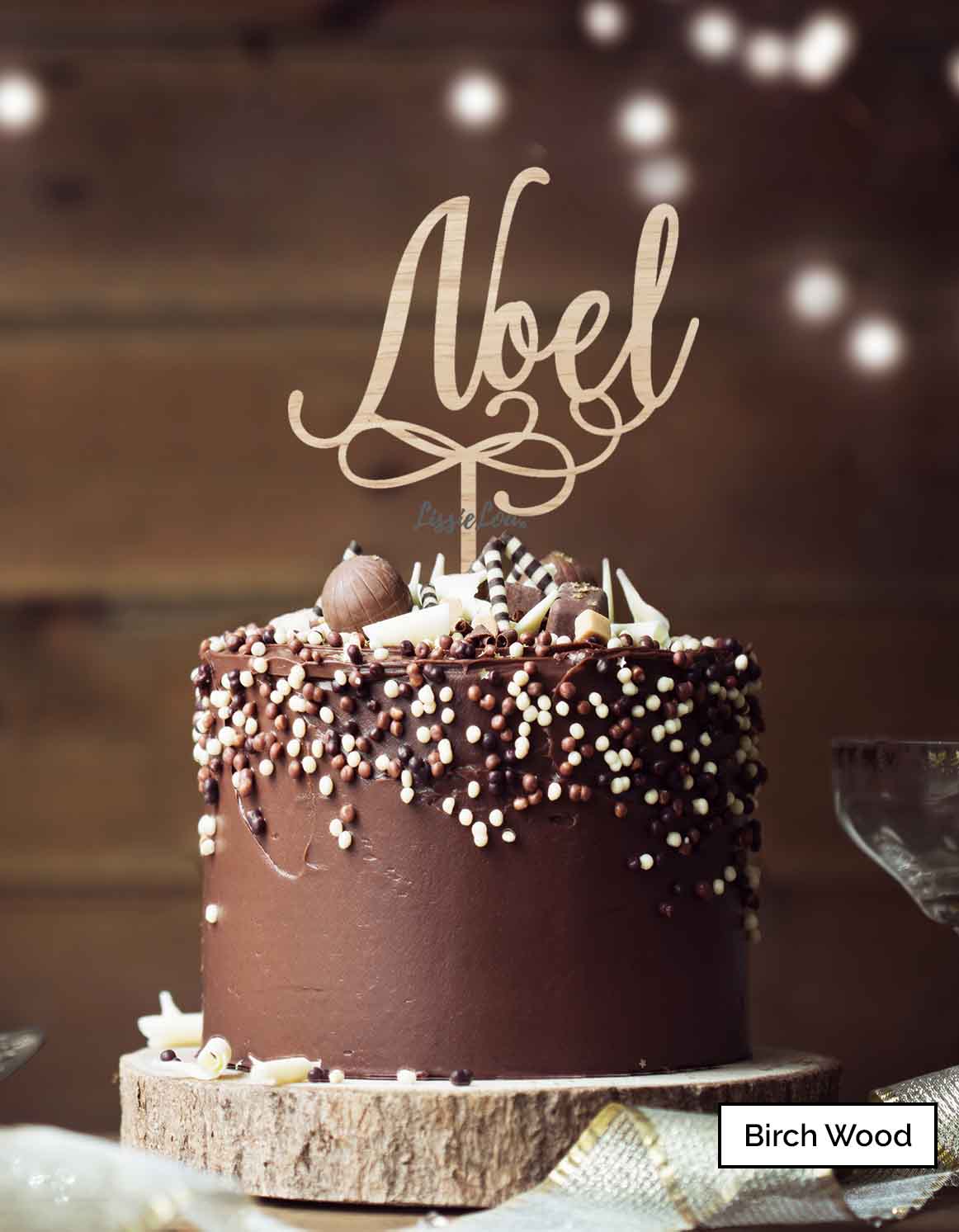 Noel Swirly Christmas Cake Topper Premium 3mm Birch Wood