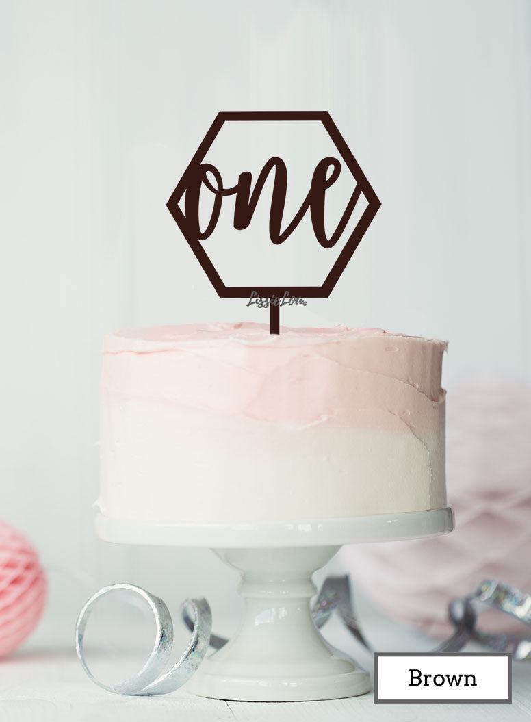 Hexagon Number One Cake Topper Premium 3mm Acrylic Black