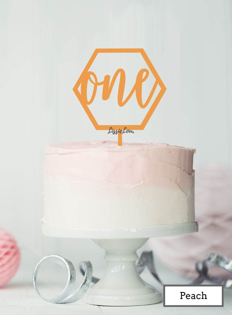 Hexagon Number One Cake Topper Premium 3mm Acrylic Peach