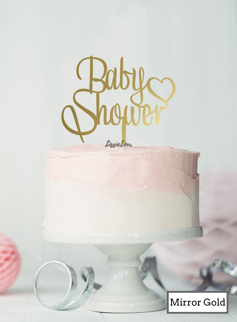 Boy with Heart Baby Shower Cake Topper Premium 3mm Acrylic Mirror Gold
