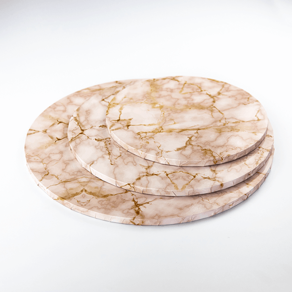 Pink & Gold Marble MDF Cake Board Drum 9mm Thick
