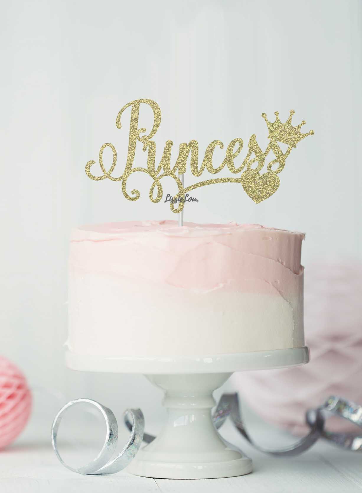 Princess Birthday Cake Topper Glitter Card Gold