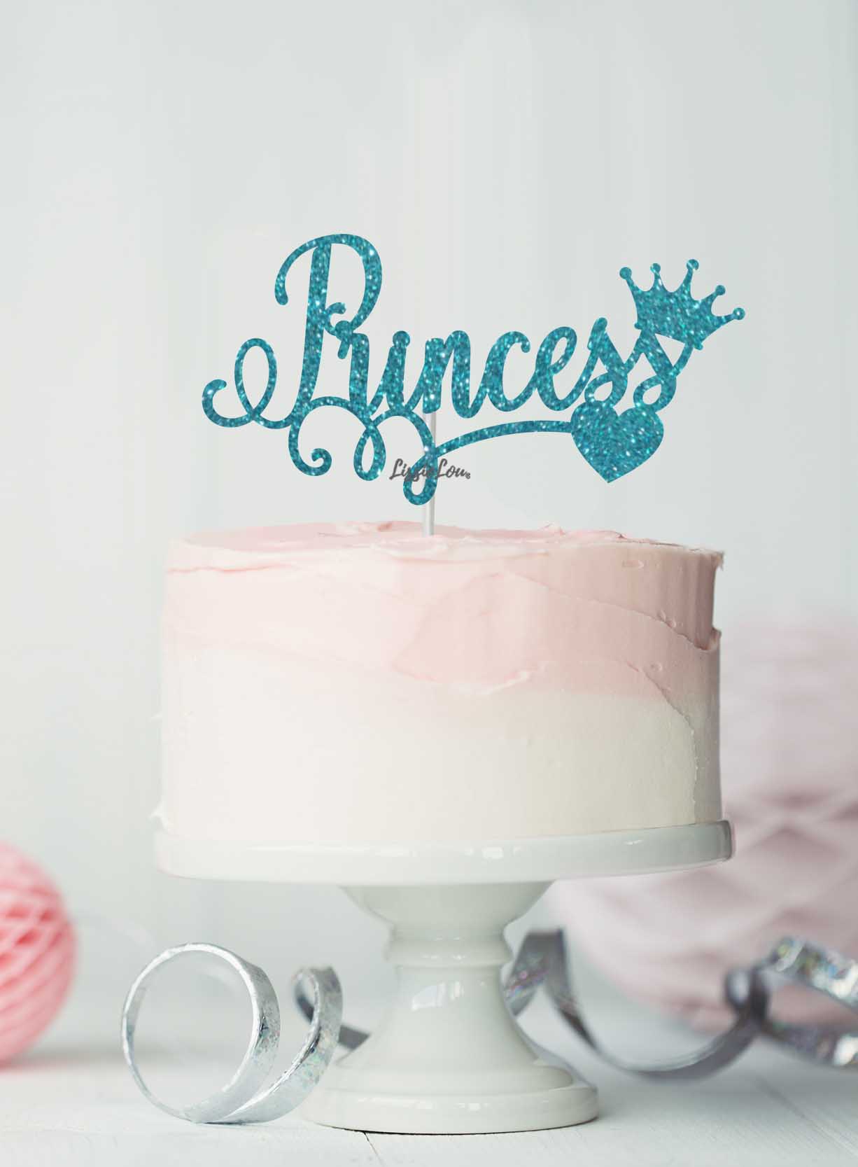 Princess Birthday Cake Topper Glitter Card Light Blue