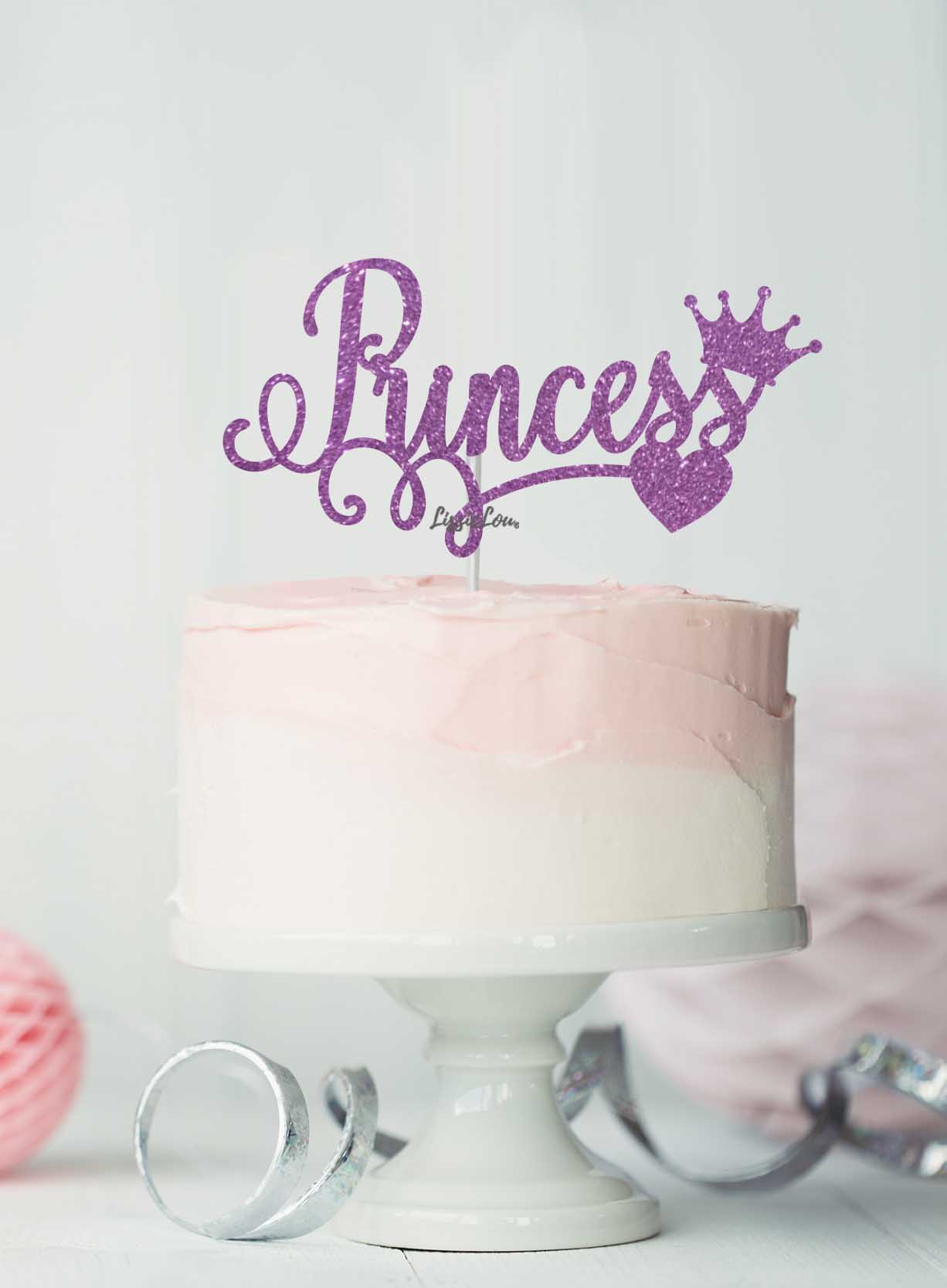 Princess Birthday Cake Topper Glitter Card Light Purple