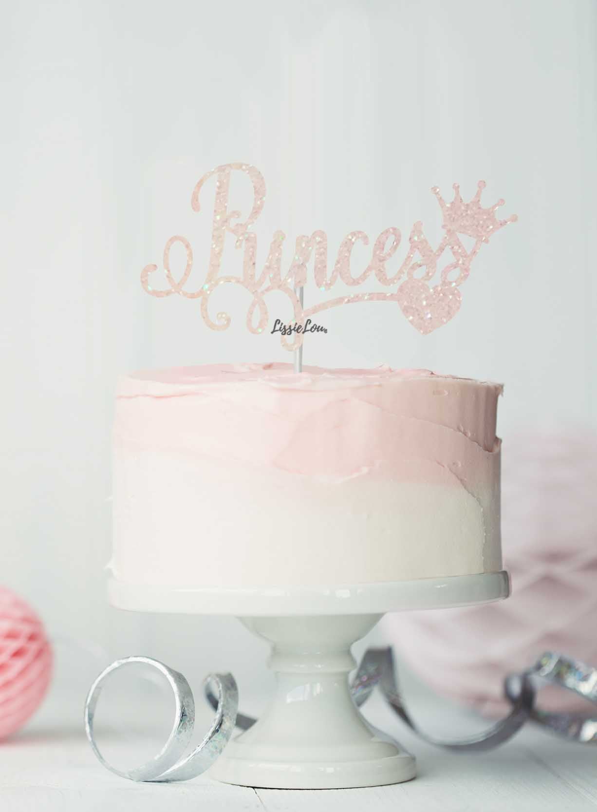 Princess Birthday Cake Topper Glitter Card White