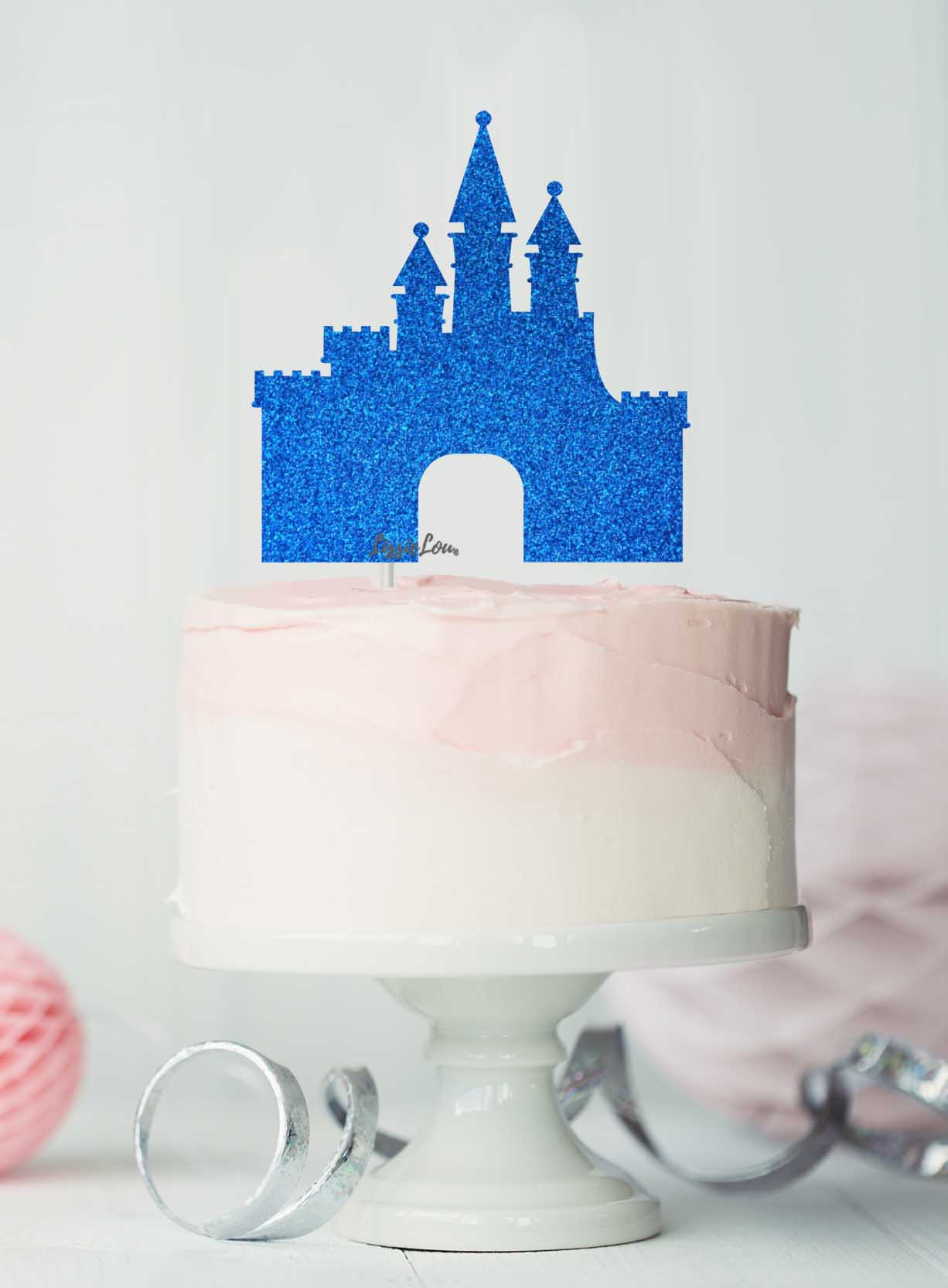 Princess Castle Birthday Cake Topper Glitter Card Dark Blue