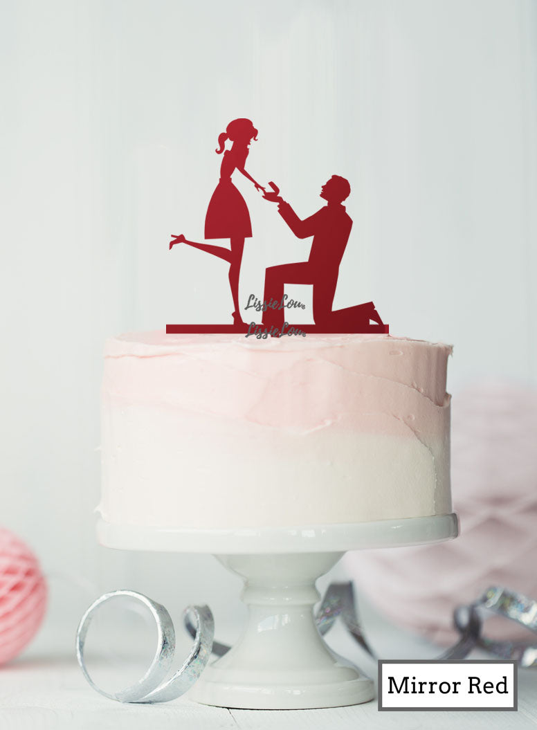 Silhouette Couple Proposal Engagement Cake Topper Premium 3mm Acrylic Mirror Red