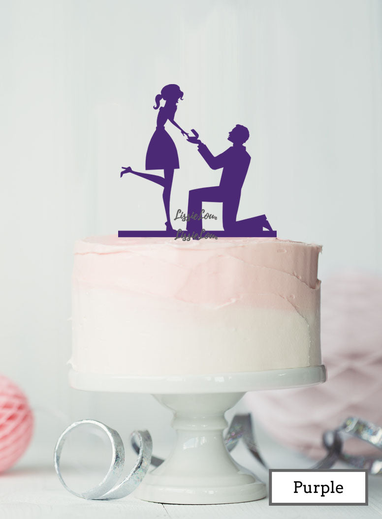 Silhouette Couple Proposal Engagement Cake Topper Premium 3mm Acrylic Purple