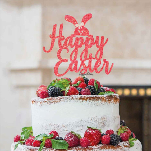 Happy Easter with Cute Bunny Cake Topper Glitter Card