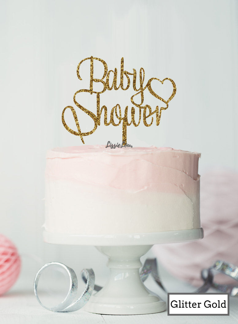 Boy with Heart Baby Shower Cake Topper Premium 3mm Acrylic Glitter Gold