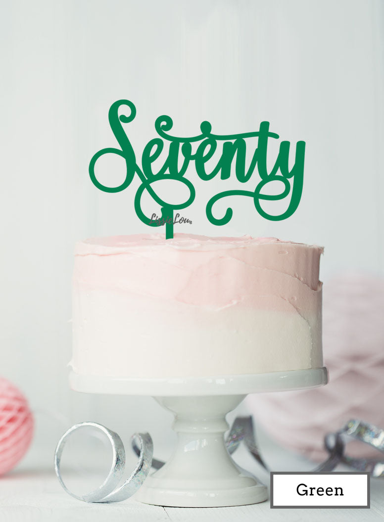 Seventy Swirly Font 70th Birthday Cake Topper Premium 3mm Acrylic Green