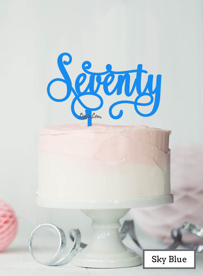 Seventy Swirly Font 70th Birthday Cake Topper Premium 3mm Acrylic Sky Blue