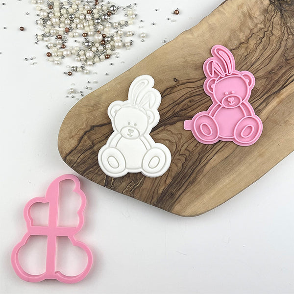 Sitting Teddy Bear with Headband Baby Shower Cookie Cutter and Stamp
