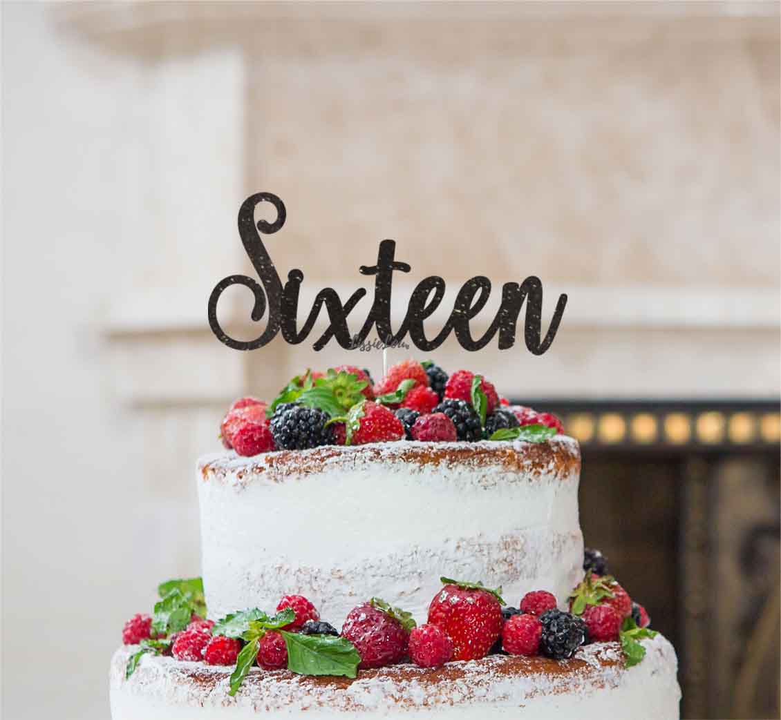 Sixteen Cake Topper Glitter Card Glitter Black