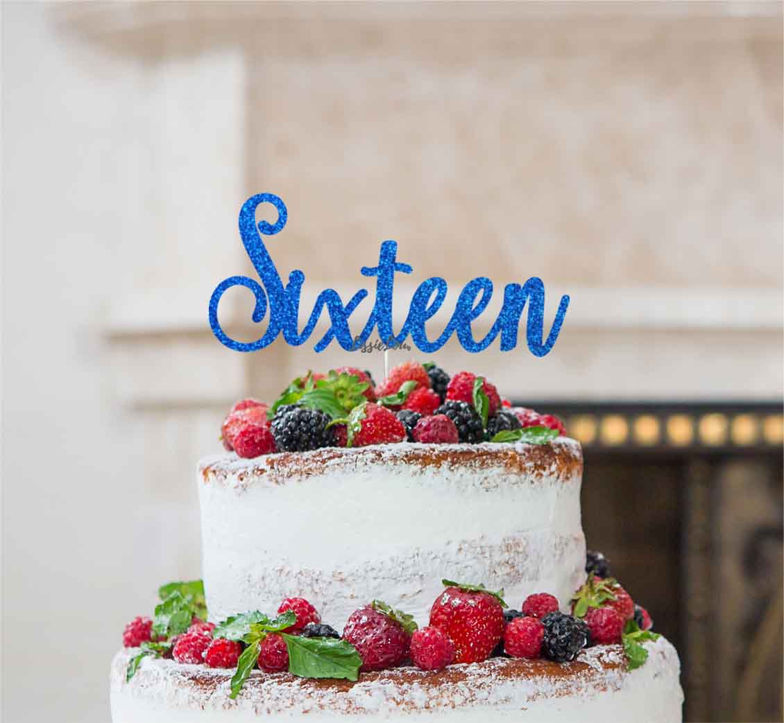 Sixteen Cake Topper Glitter Card Glitter Dark Blue