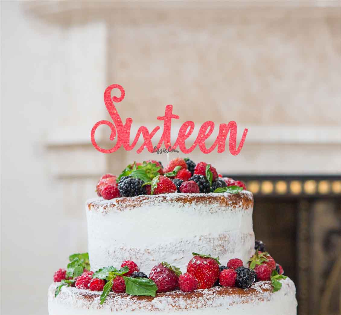 Sixteen Cake Topper Glitter Card Glitter Light Pink