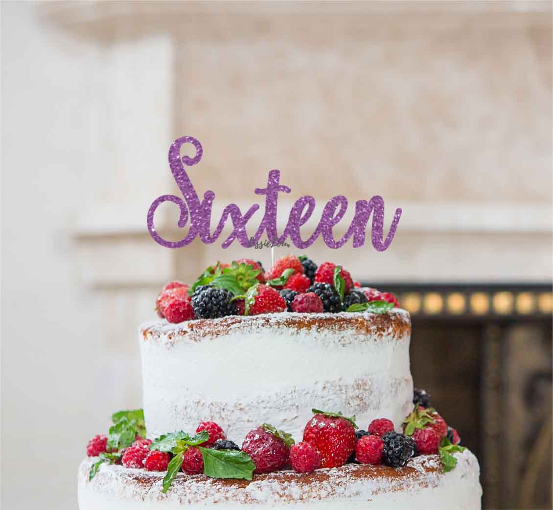 Sixteen Cake Topper Glitter Card Glitter Light Blue