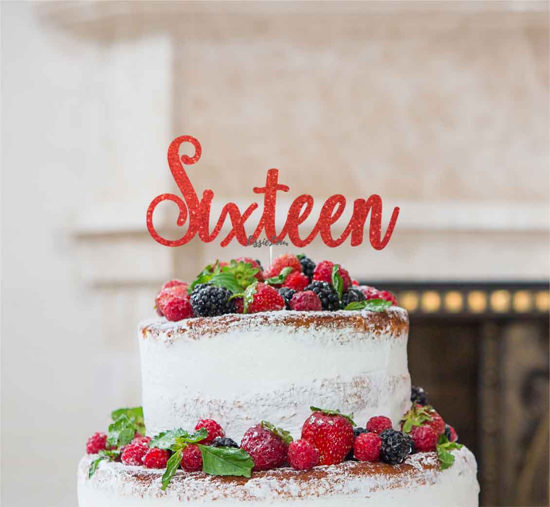 Sixteen Cake Topper Glitter Card Glitter Red