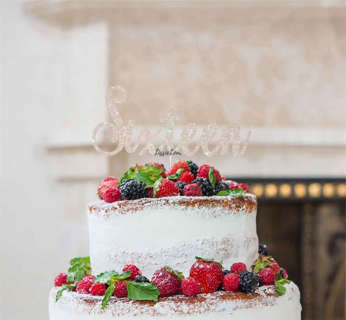 Sixteen Cake Topper Glitter Card Glitter White