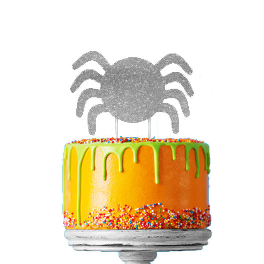Spider Glitter Cake Topper Silver
