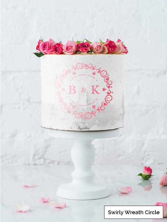 Swirly Wreath Circle Cake Stencil - Full Size Design