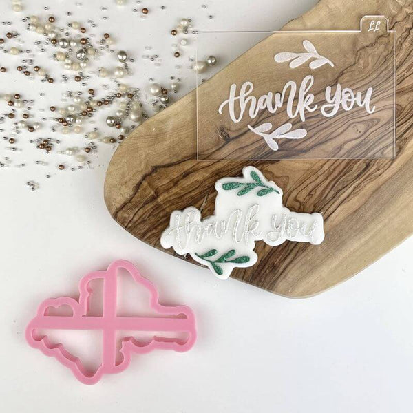 Thank You with Leaves Wedding Cookie Cutter and Embosser