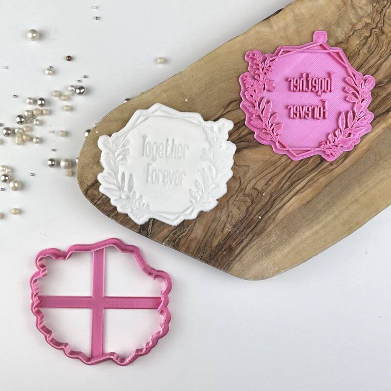 Together Forever Floral Hexagon Valentine's Cookie Cutter and Stamp