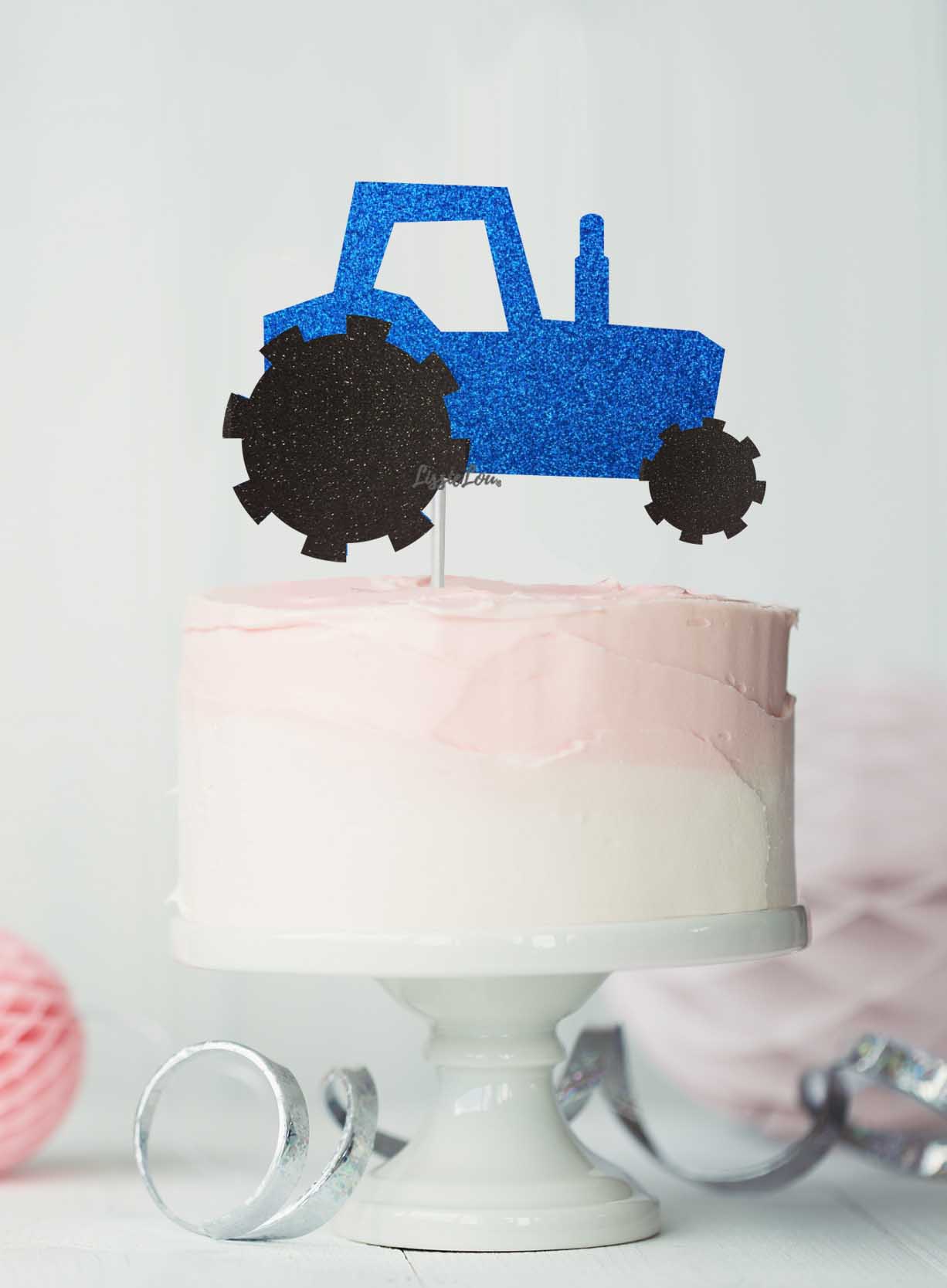 Tractor Cake Topper Glitter Card Dark Blue
