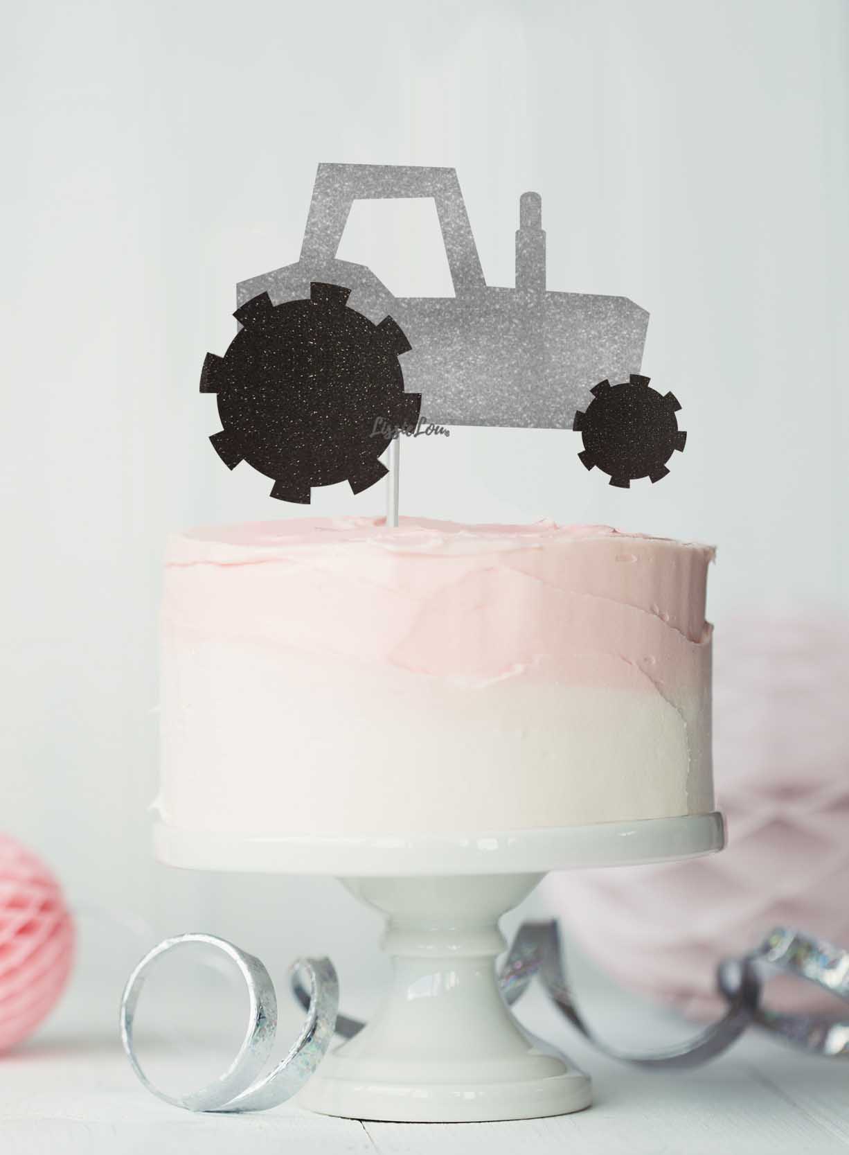 Tractor Cake Topper Glitter Card Silver