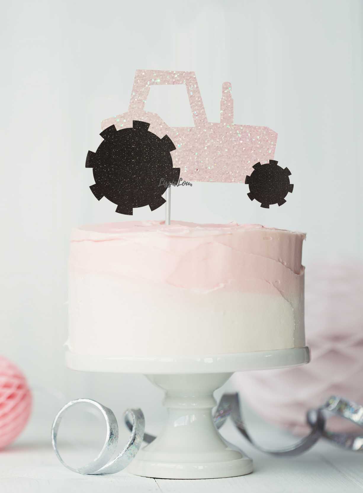 Tractor Cake Topper Glitter Card White