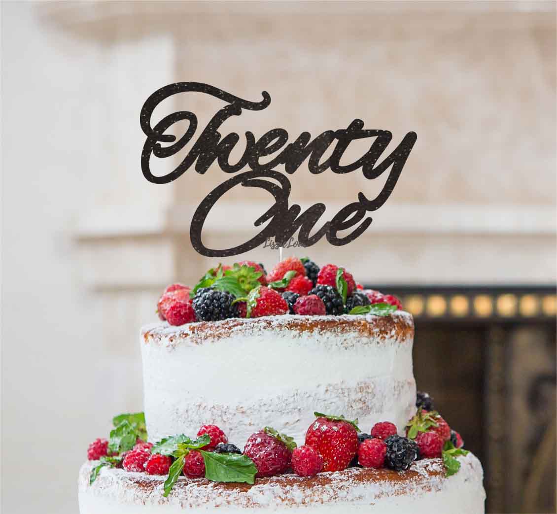 Twenty One Birthday Cake Topper 21st Glitter Card Black
