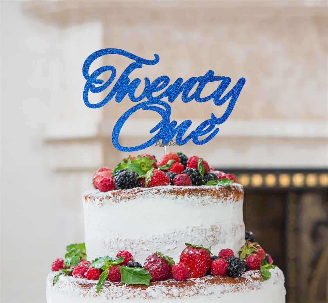 Twenty One Birthday Cake Topper 21st Glitter Card Dark Blue