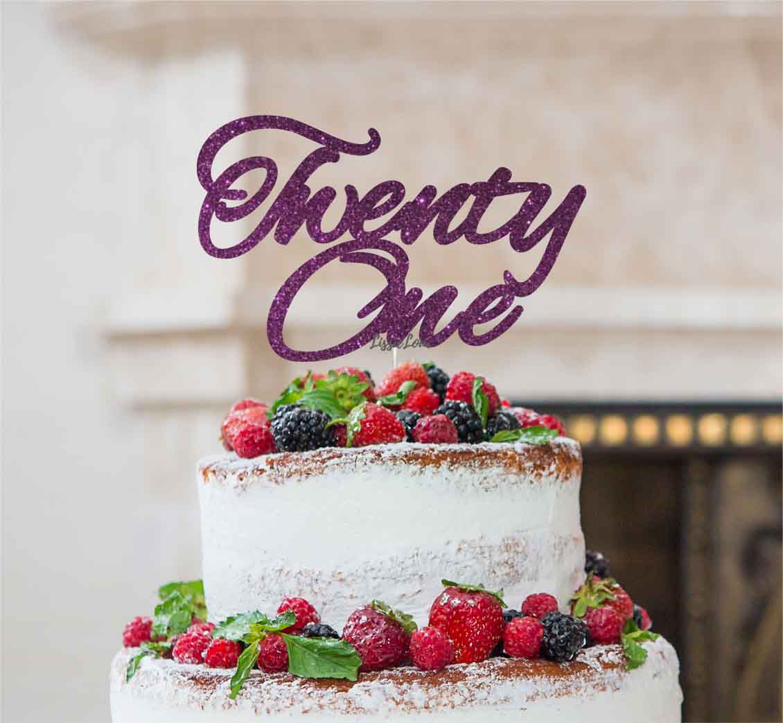 Twenty One Birthday Cake Topper 21st Glitter Card Dark Purple