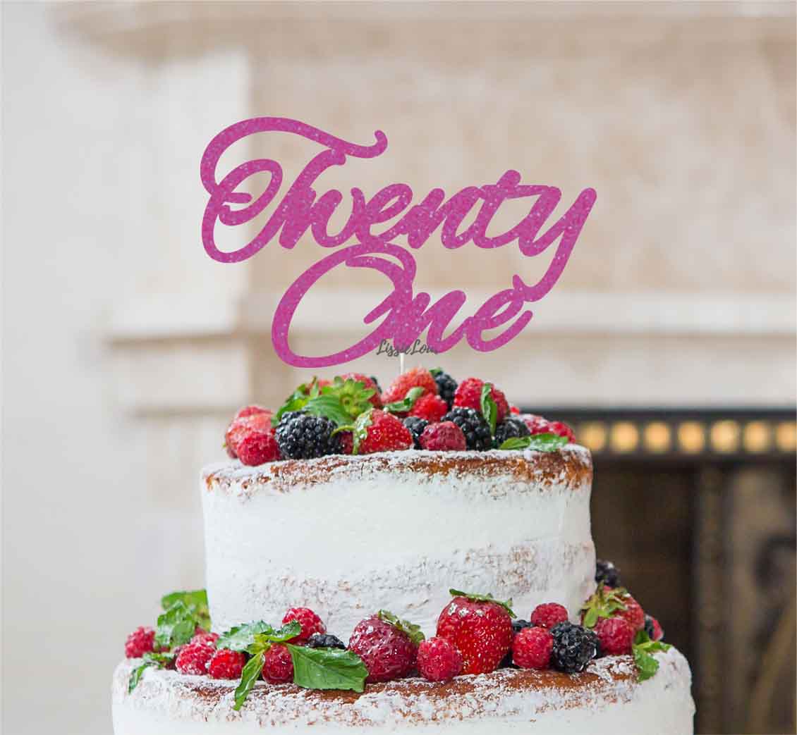 Twenty One Birthday Cake Topper 21st Glitter Card Hot Pink