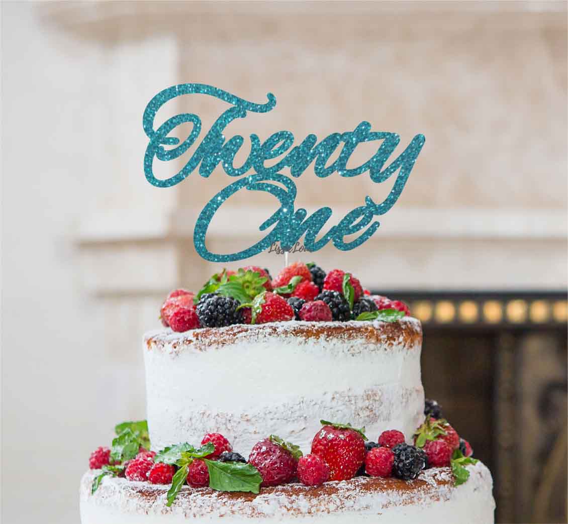 Twenty One Birthday Cake Topper 21st Glitter Card Light Blue